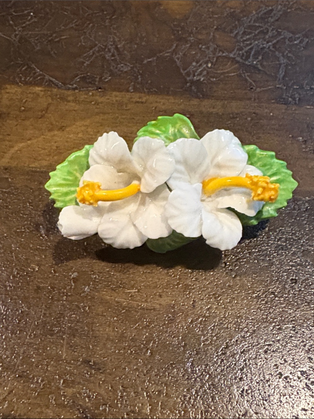 Vintage Denton China White Hibiscus Bone China Floral Brooch Pin England